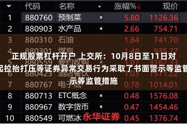 正规股票杠杆开户 上交所：10月8日至11日对144起拉抬打压等证券异常交易行为采取了书面警示等监管措施
